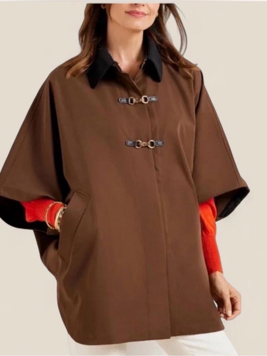 Talbots Jackets & Blazers - Talbots Chocolate Brown Woven
Water-Resistant Cape Equestrian Old Money